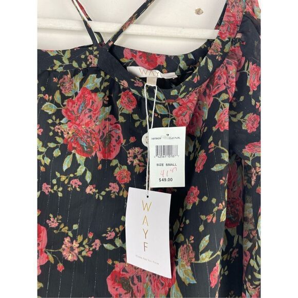 NWT WAYF Nordstrom Liberty Cold Shoulder Chiffon Boho Floral Blouse Size S - Picture 3 of 13